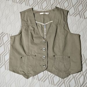 Vtg Old Navy Womens Button Front Vest Olive Green Size XL 100% Cotton Pockets